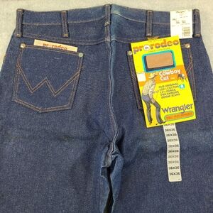 NOS Wrangler Denim Jeans Mens 36x36 Pro Rodeo Cowboy Cut 14 3/4 oz Dark Blue USA